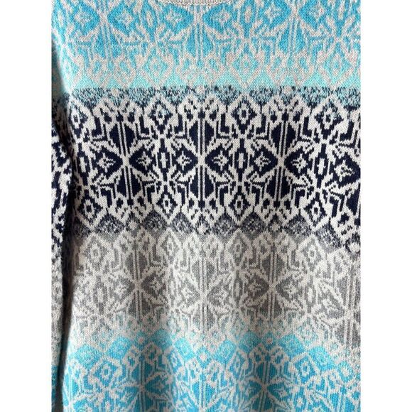 Talbots Lambswool Fair Isle Crewneck Pullover Sweater Medium Blue Gray Warm Cozy - Picture 2 of 5